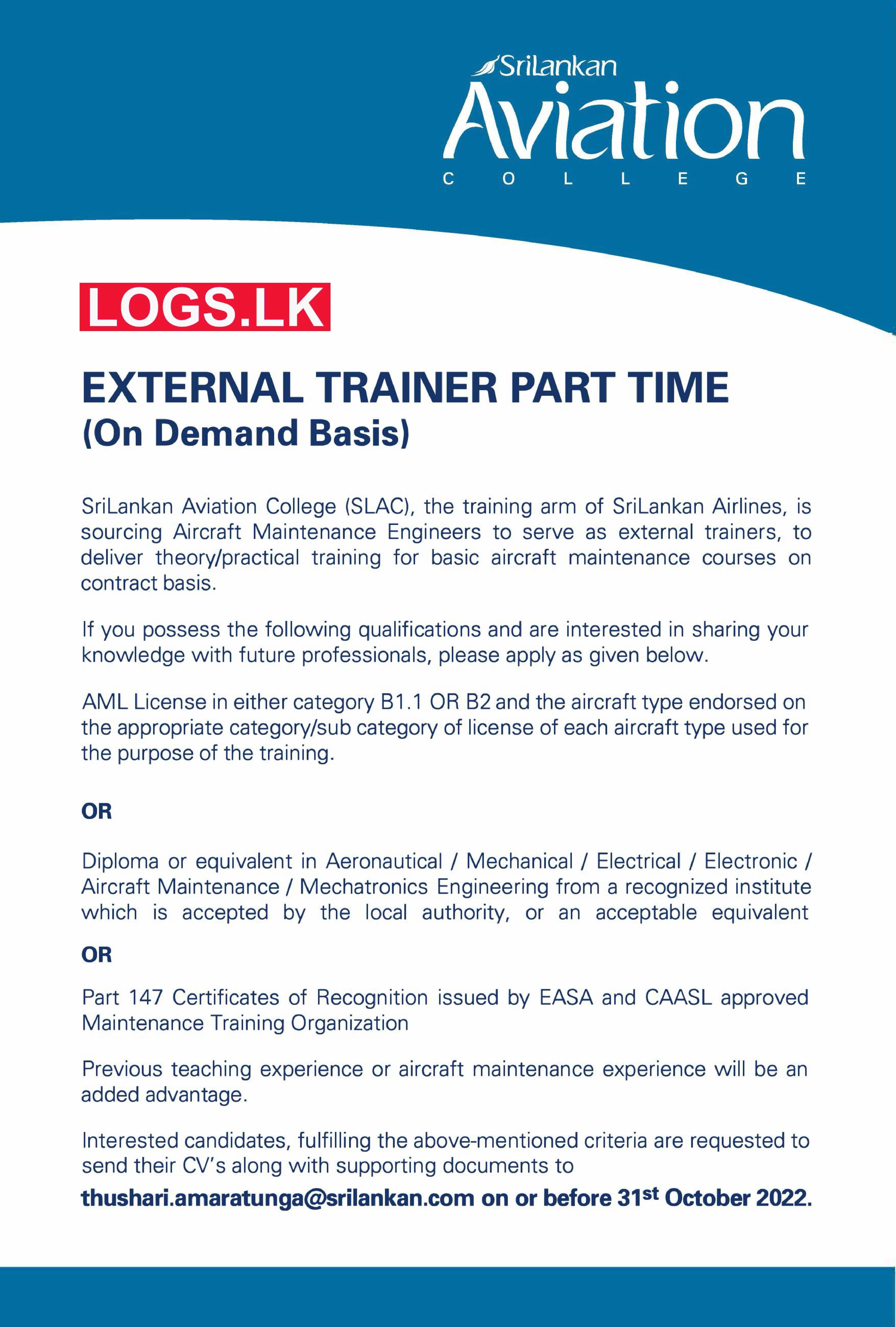 External Trainer Job Vacancies in Sri Lankan Airlines Job Vacancy