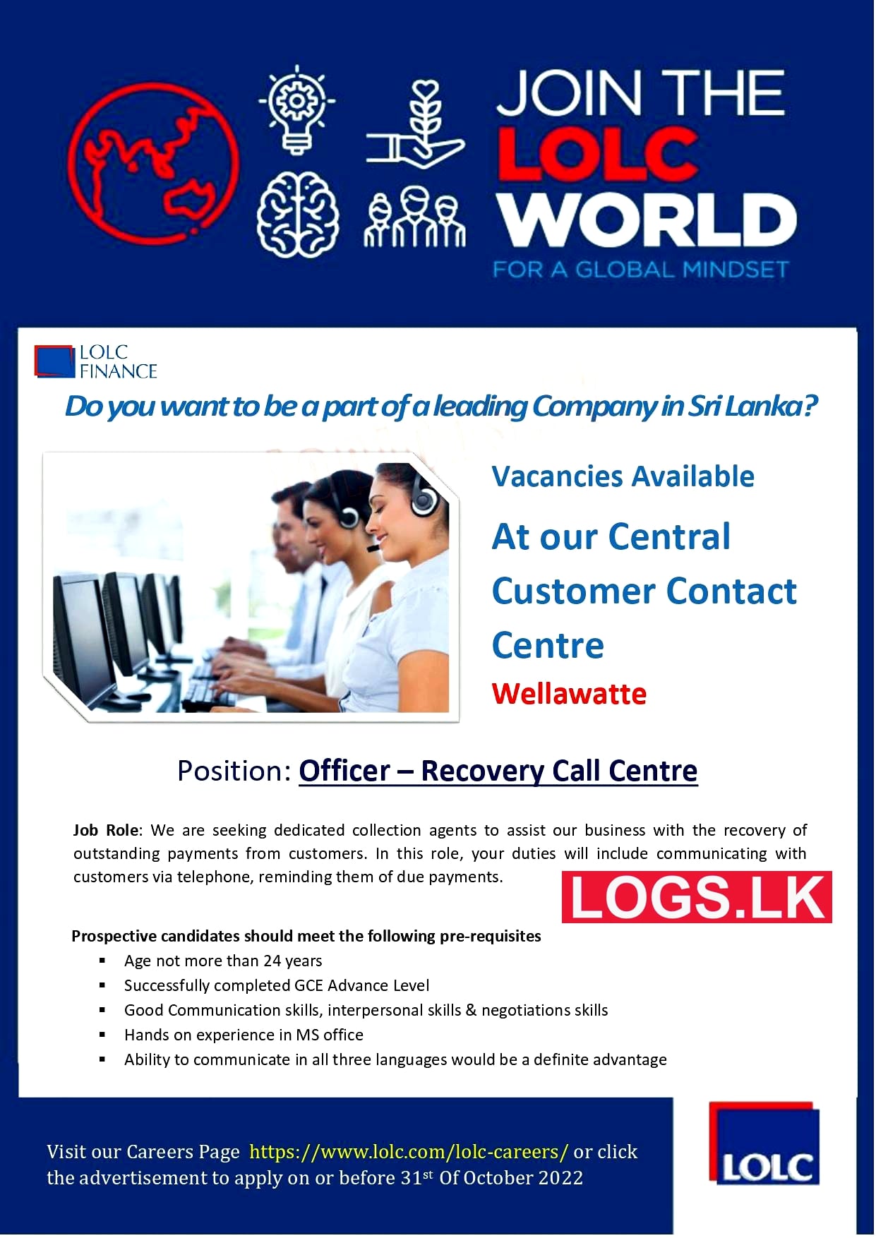 Officer - Recovery Call Centre Job Vacancy in LOLC Finance Jobs Vacancies