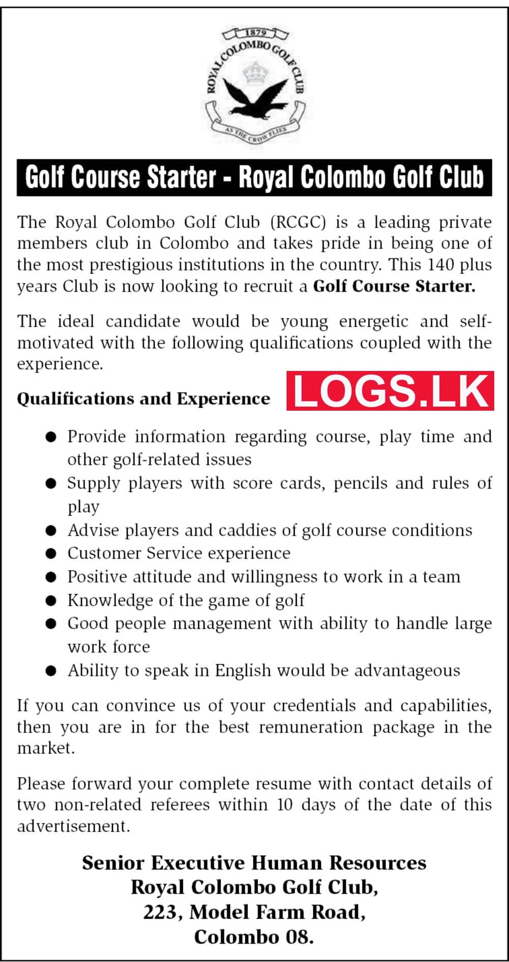 Golf Course Starter Job Vacancy in Royal Colombo Golf Club Jobs Vacancies