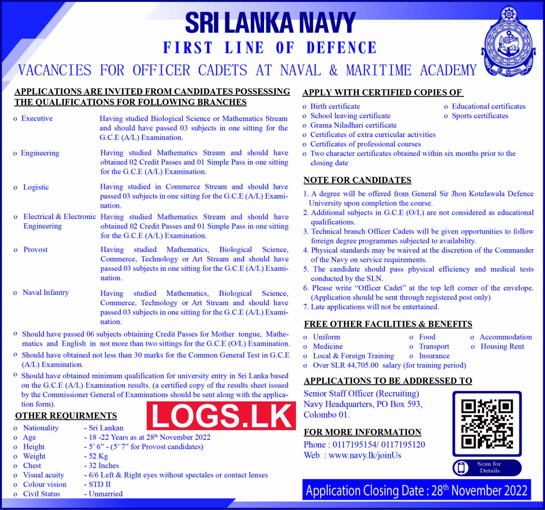 Sri Lanka Navy Cadet Officers Jobs Vacancies 2022 Application Form, Details Download