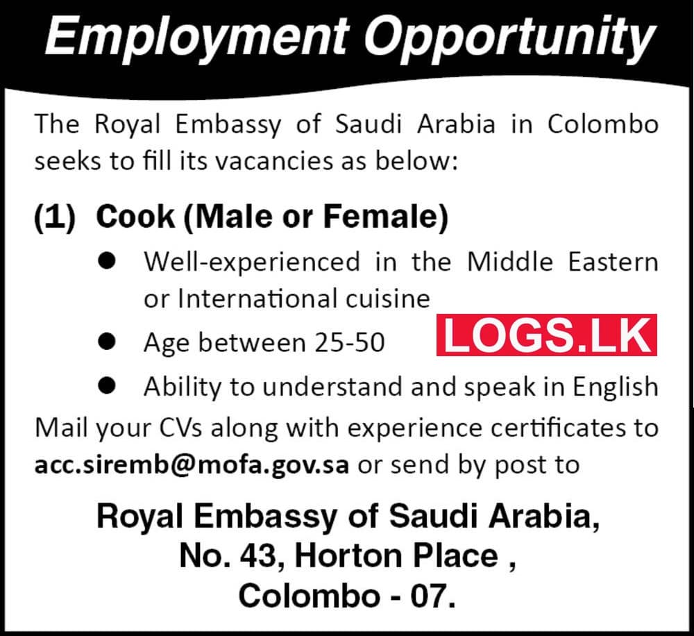Cook Job Vacancy 2023 in Royal Embassy of Saudi Arabia Jobs Vacancies 2023