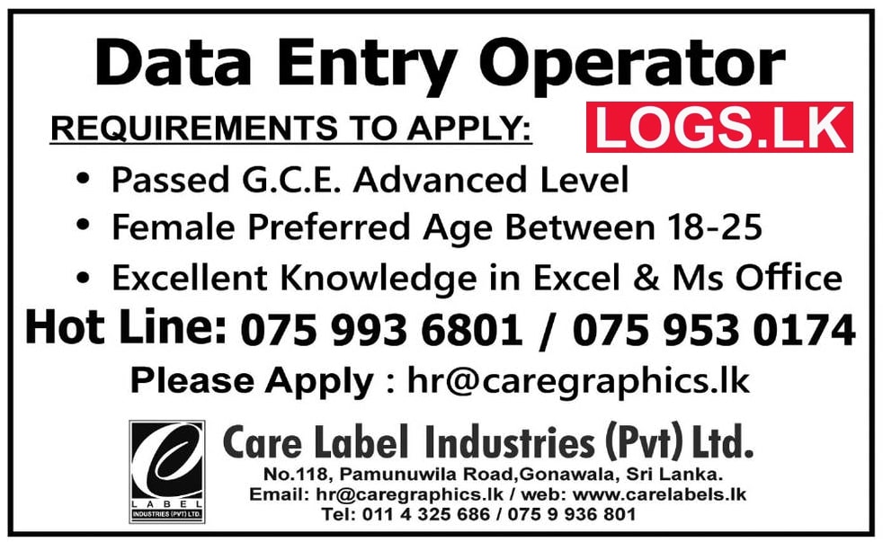 Data Entry Operator Job Vacancy 2023 in Care Label Industries Jobs Vacancies