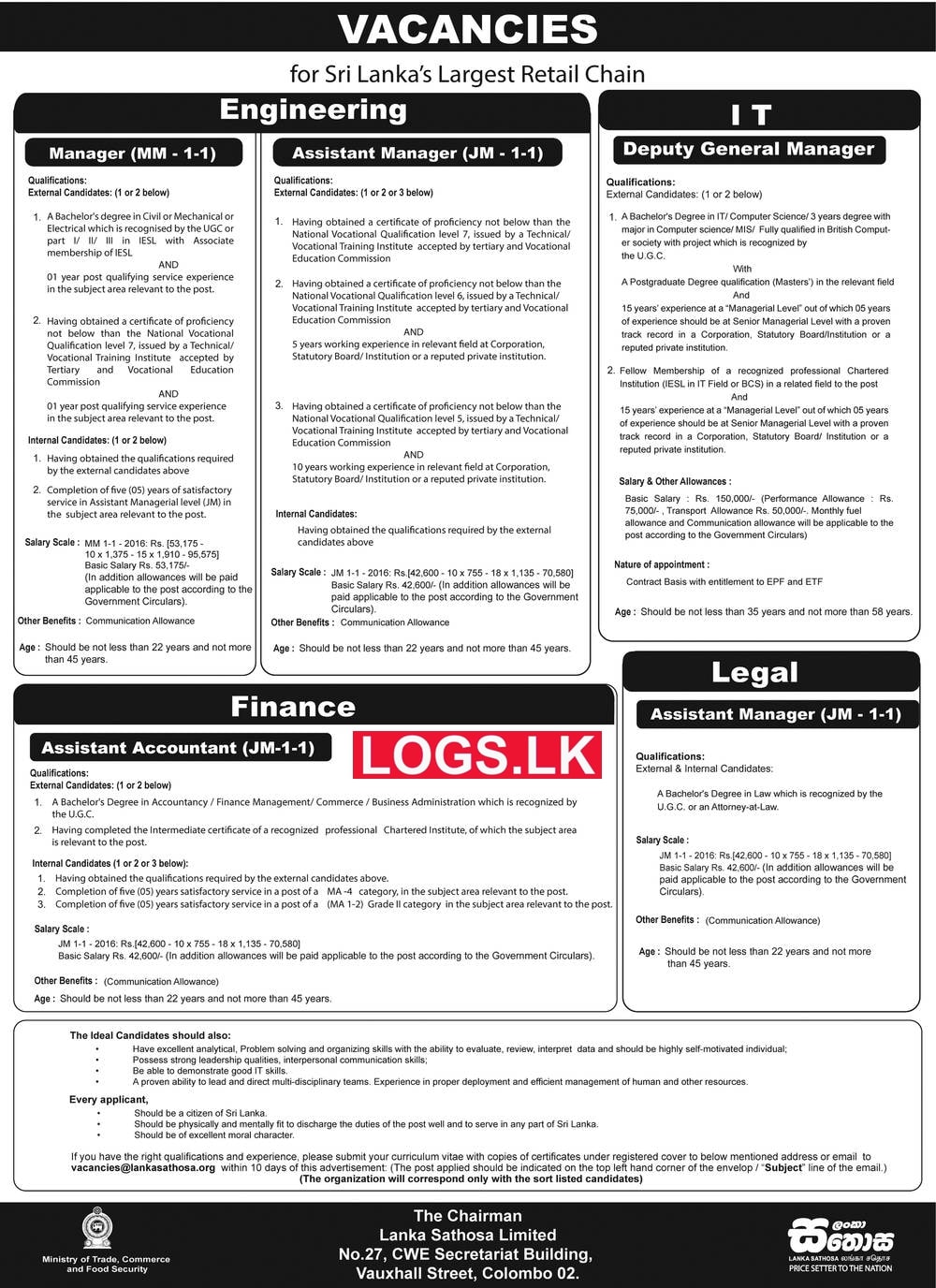 Lanka Sathosa Jobs Vacancies 2023 Details, Application Form Download