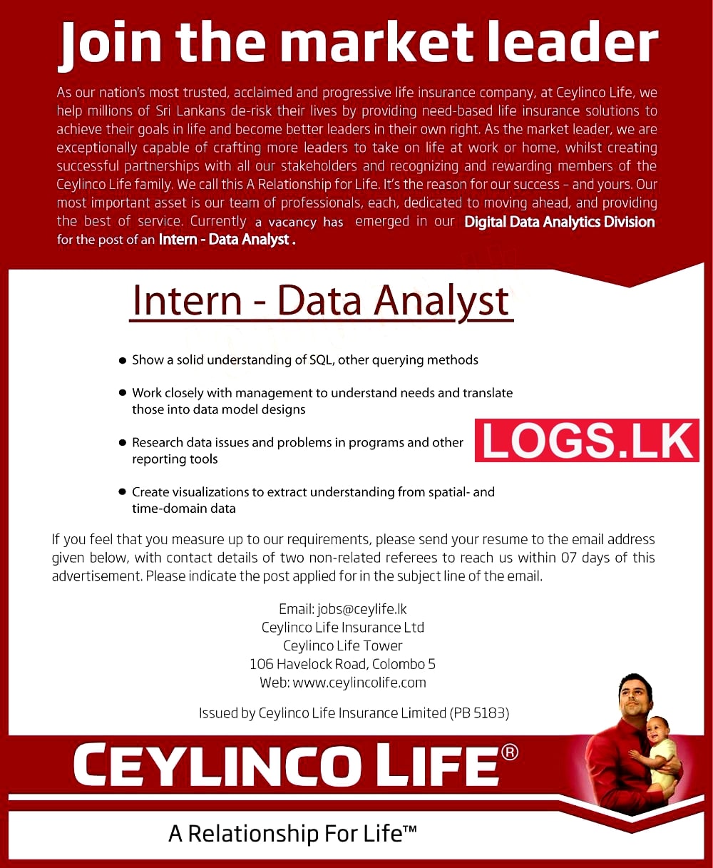 Data Analyst Intern Job Vacancy 2023 in Ceylinco Life Insurance Jobs Vacancies 2023