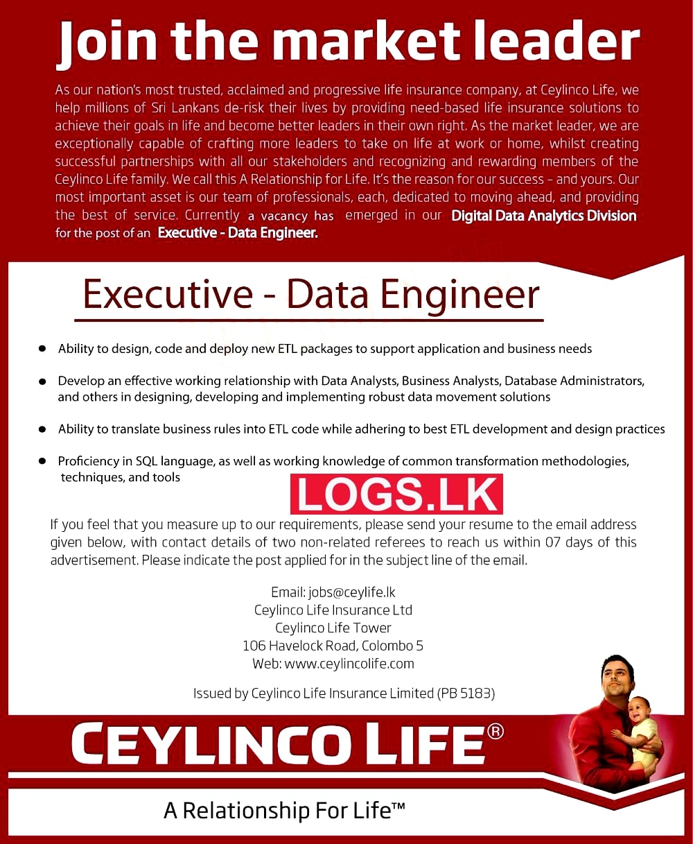 Data Engineer Job Vacancy 2023 in Ceylinco Life Insurance Jobs Vacancies