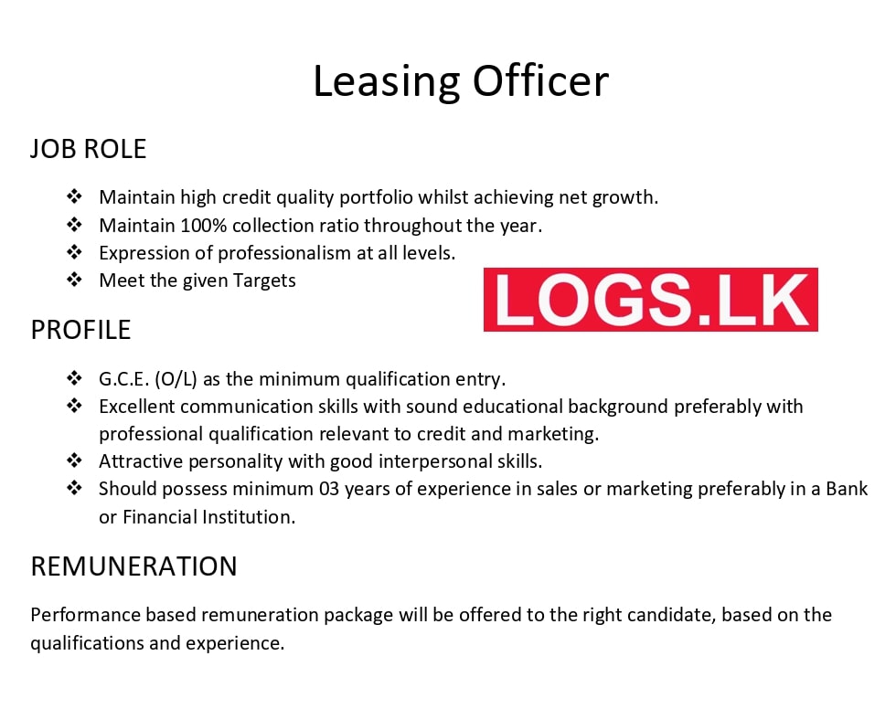 Leasing Officer Job Vacancy in Merchant Bank Jobs Vacancies Details