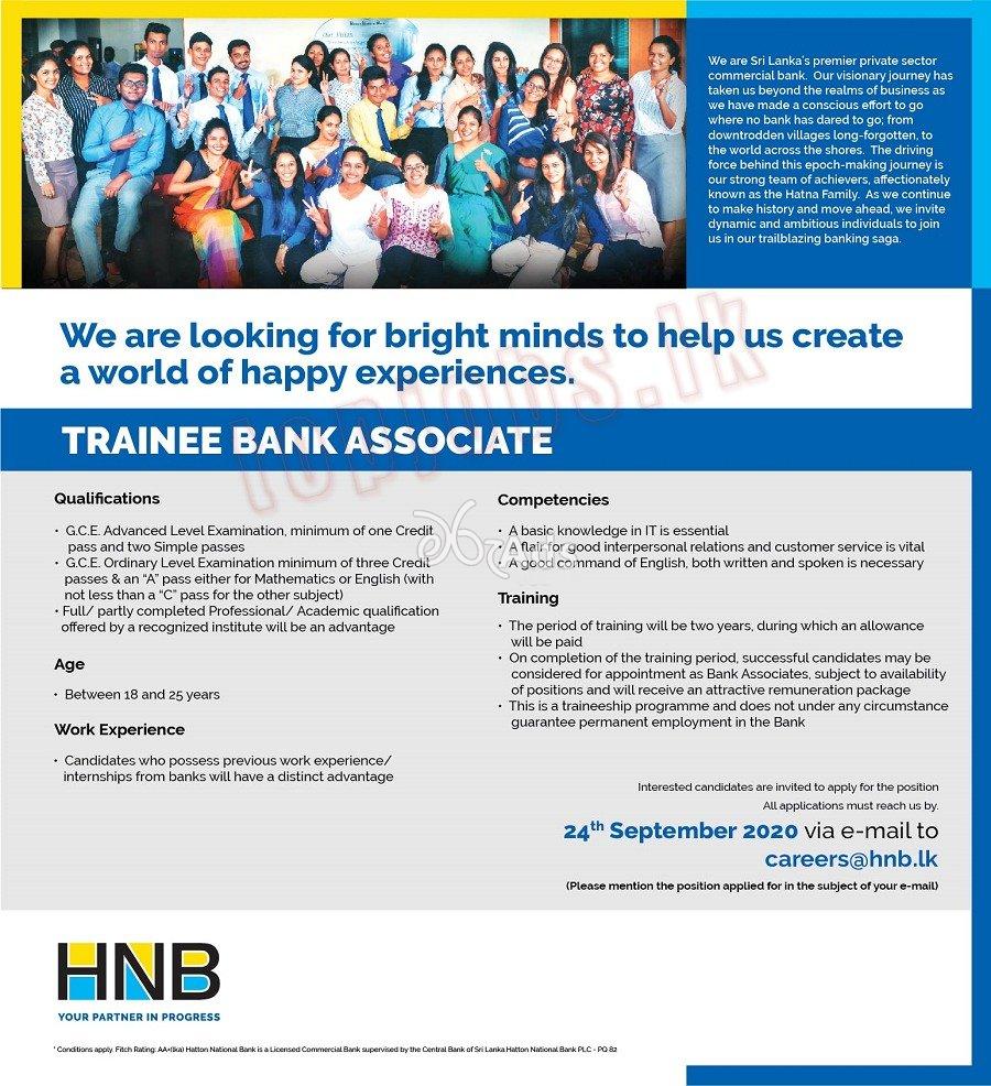 Trainee Bank Associate Vacancies in HNB Bank Vacancies