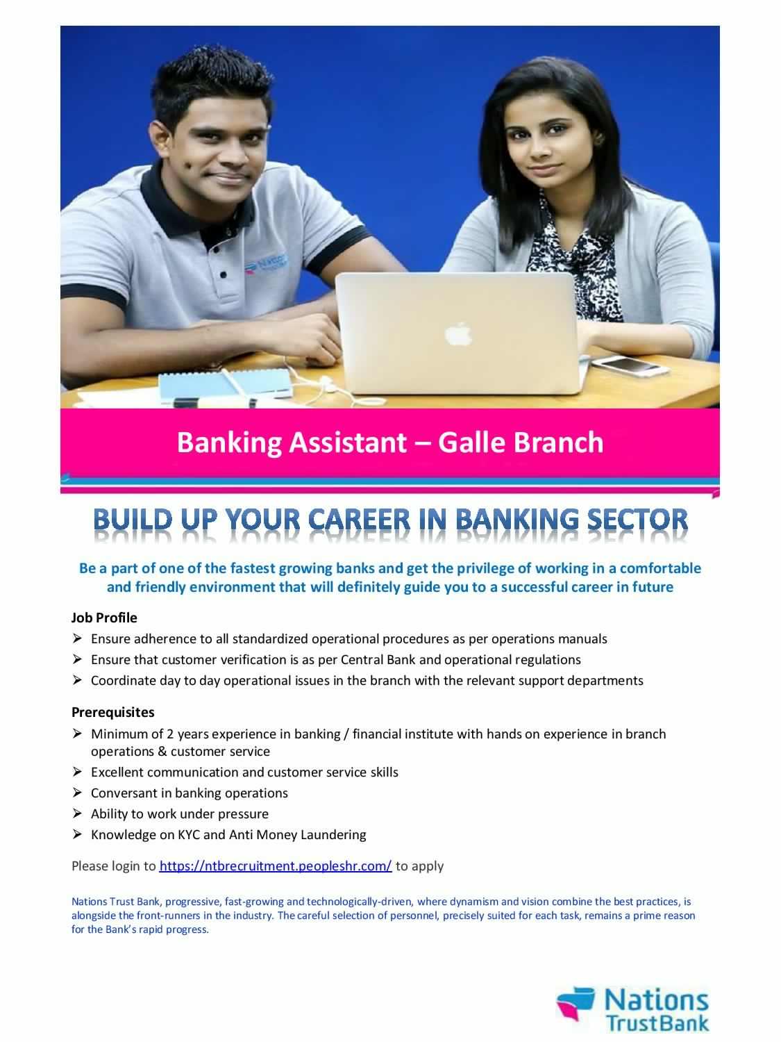 Banking Assistant Jobs Vacancies in Nations Trust Bank