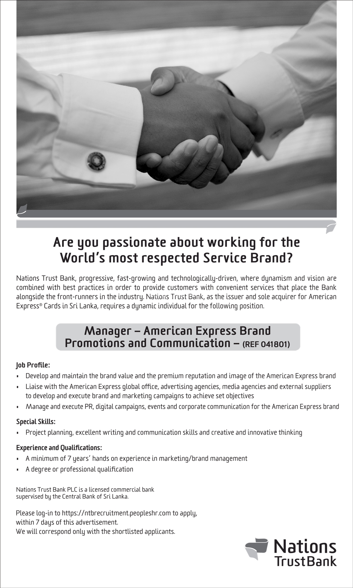 Manager of American Express Brand Promotions and Communication NTB