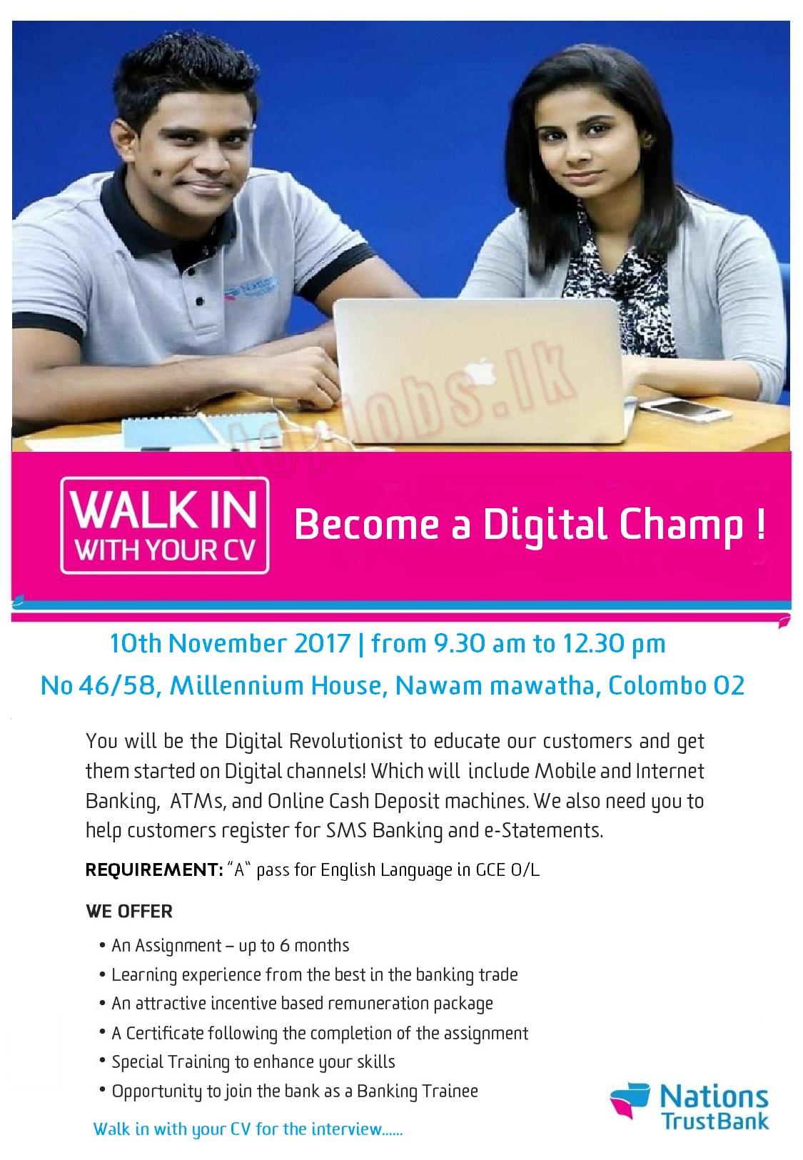Walk-in Interviews for Digital Champ Vacancies in Nations Trust Bank PLC