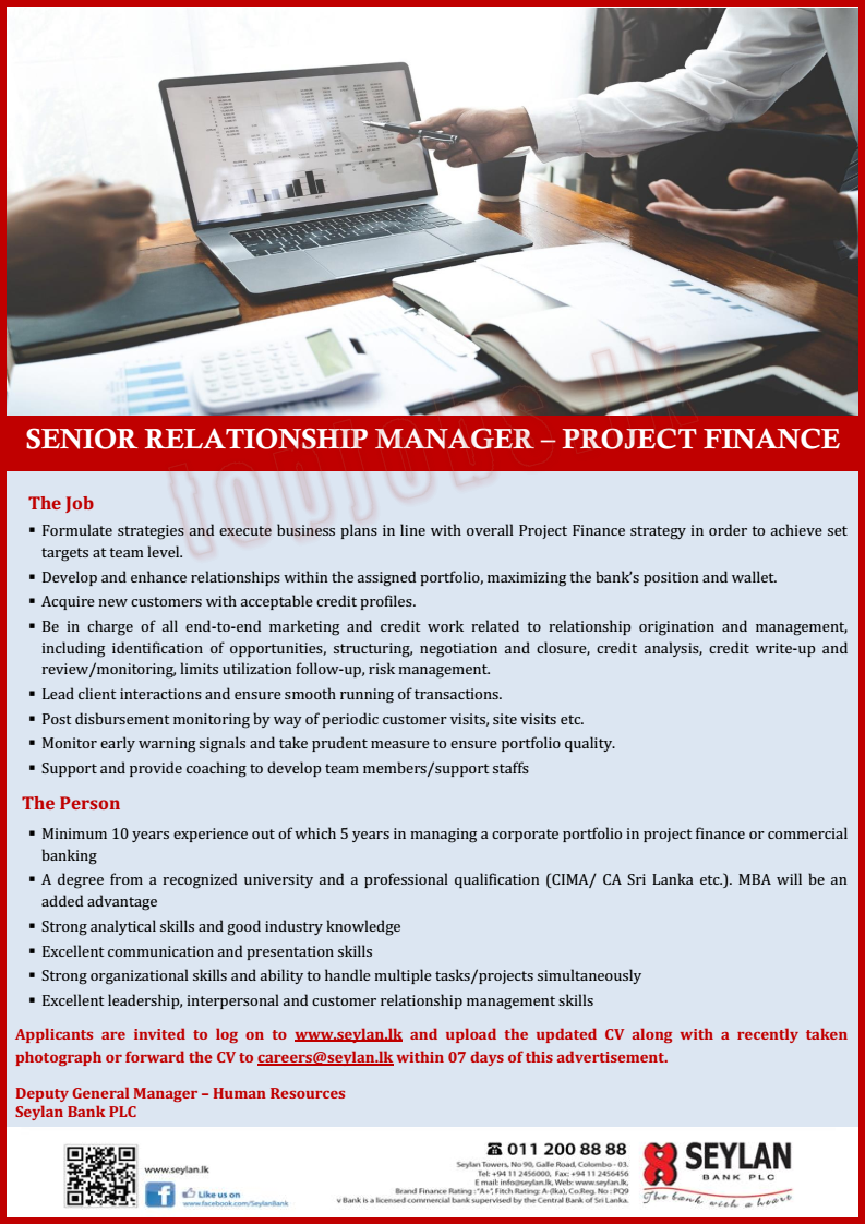 Senior Relationship Manager - Project Finance Seylan Bank English Details