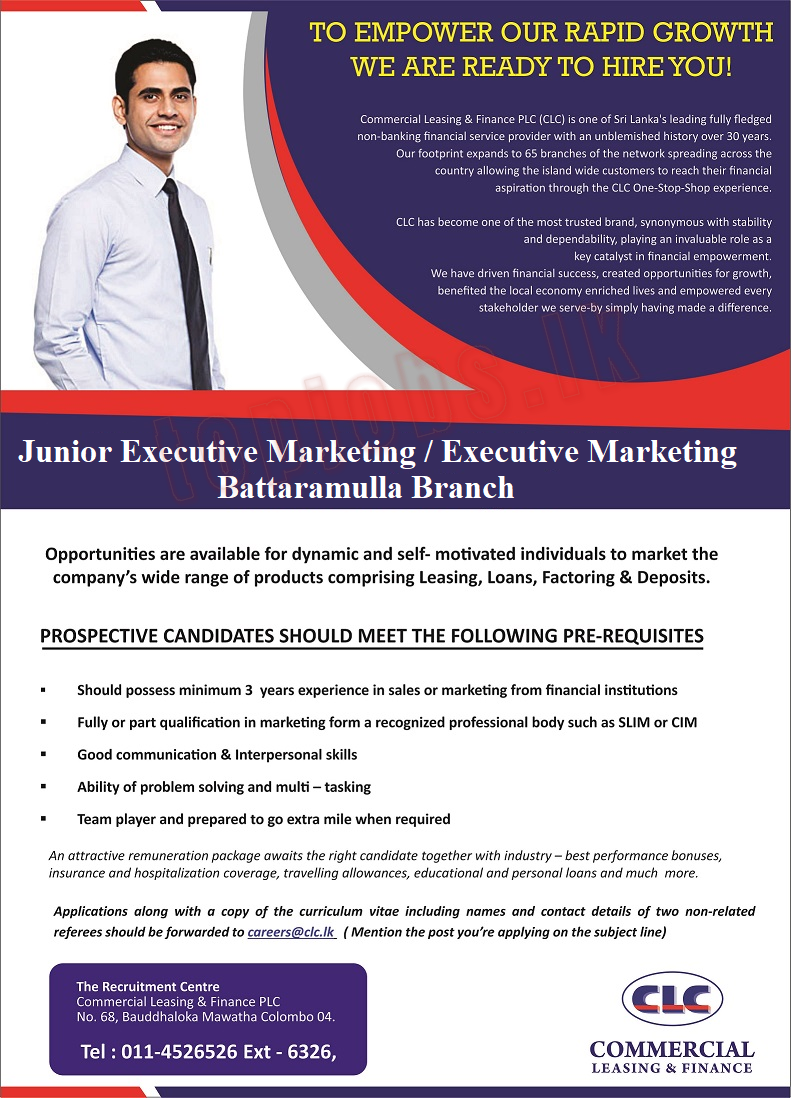 Marketing Executives Jobs Vacancies in Commercial Leasing Company