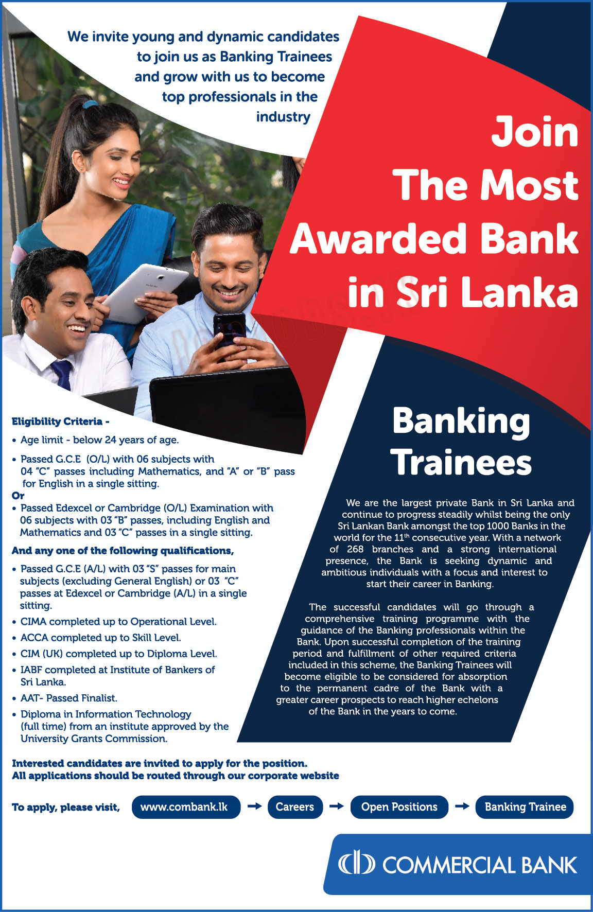 Banking Trainees Vacancies at Commercial Bank of Ceylon