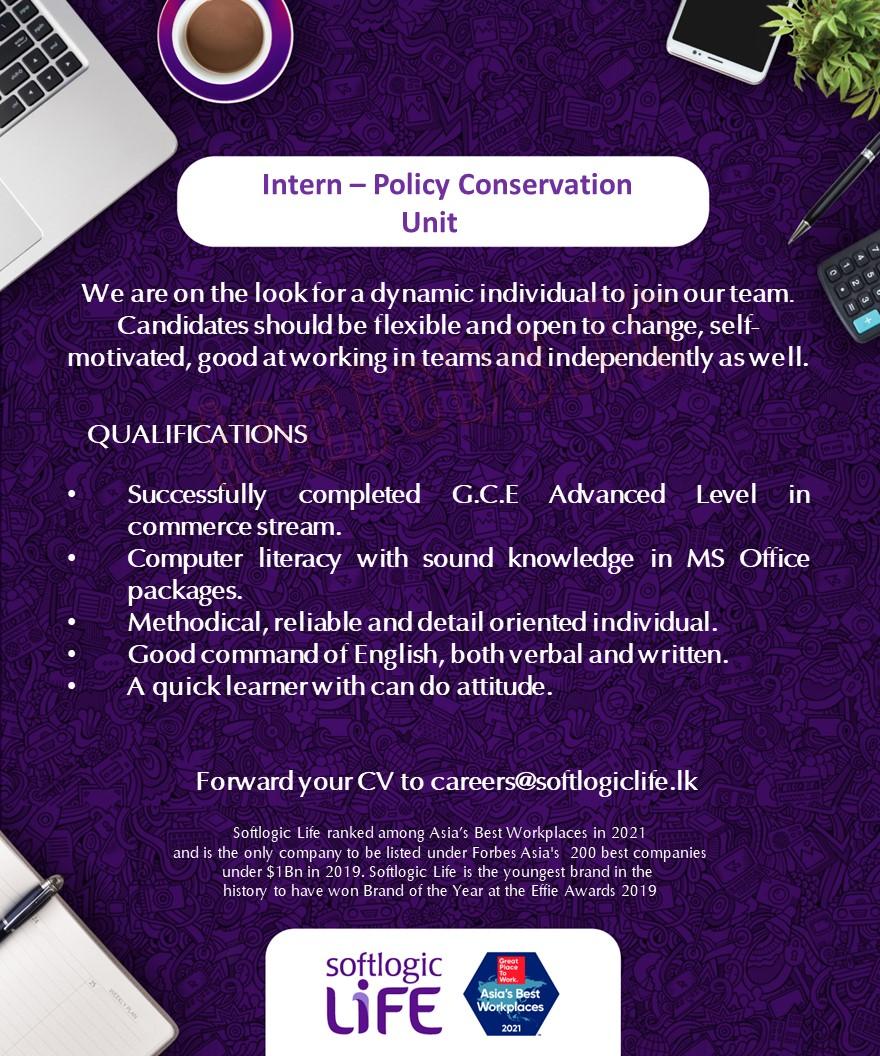 Intern of Policy Conservation Unit Vacancies in Softlogic Life Insurance