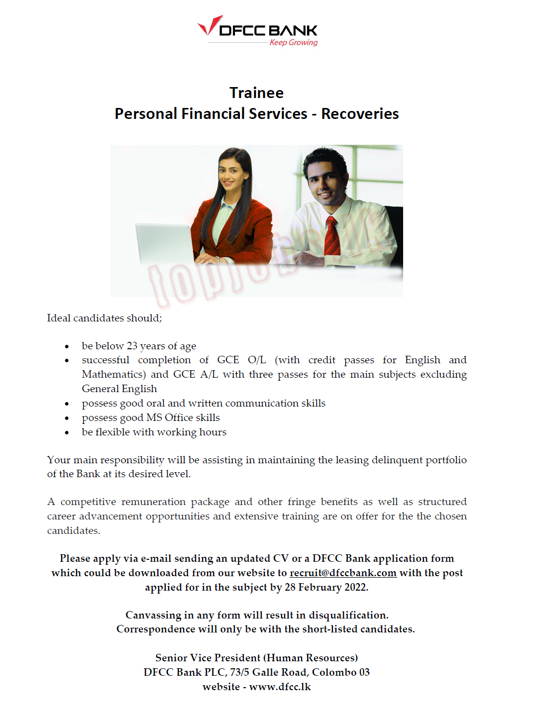 Trainee of PFS Recoveries Department Vacancies in DFCC Bank