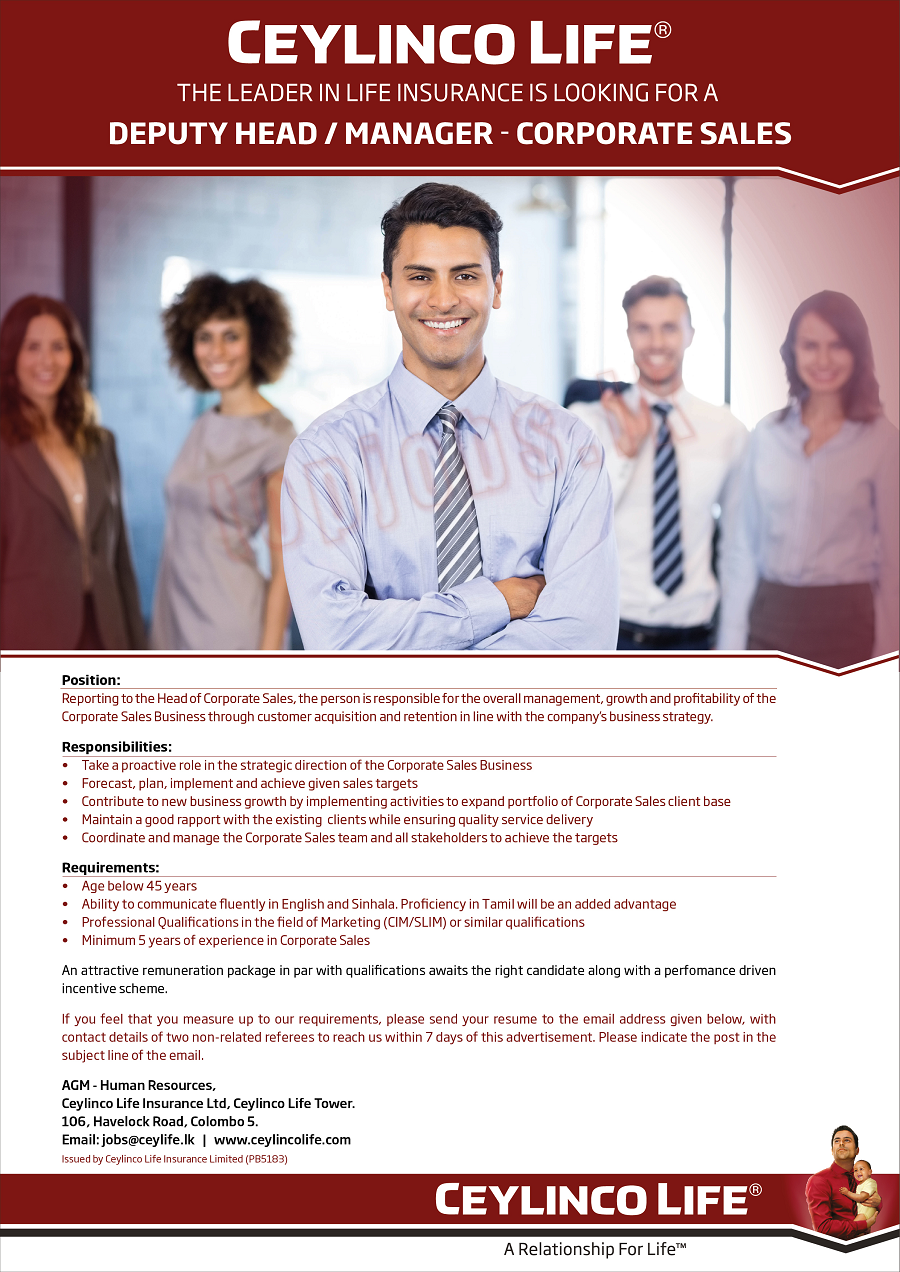 Deputy Head / Manager Vacancies in Ceylinco Life Insurance