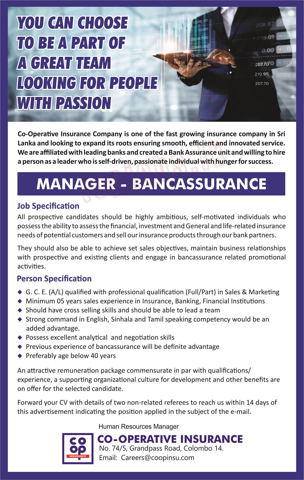 Manager Vacancy at Co-operative Insurance