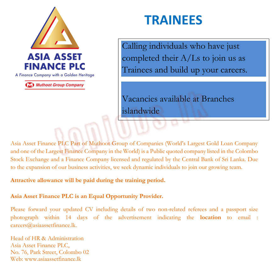 Trainees Vacancies in Asia Asset Finance PLC