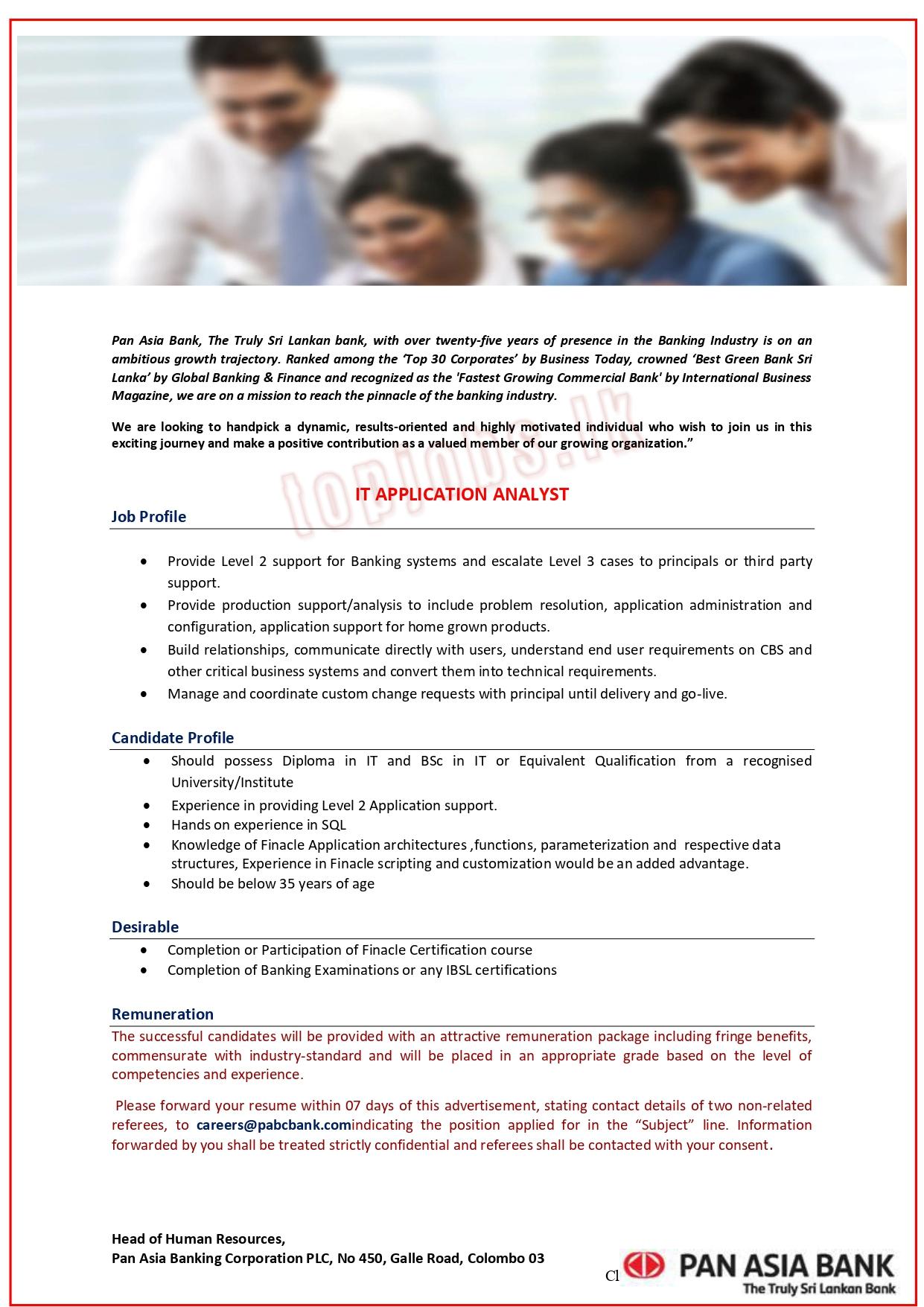IT Application Analyst Vacancy in Pan Asia Banking Corporation