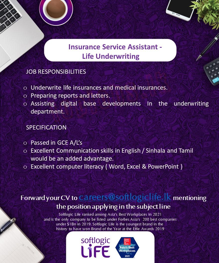 Insurance Service Assistant of Life Underwriting - Softlogic Life Insurance