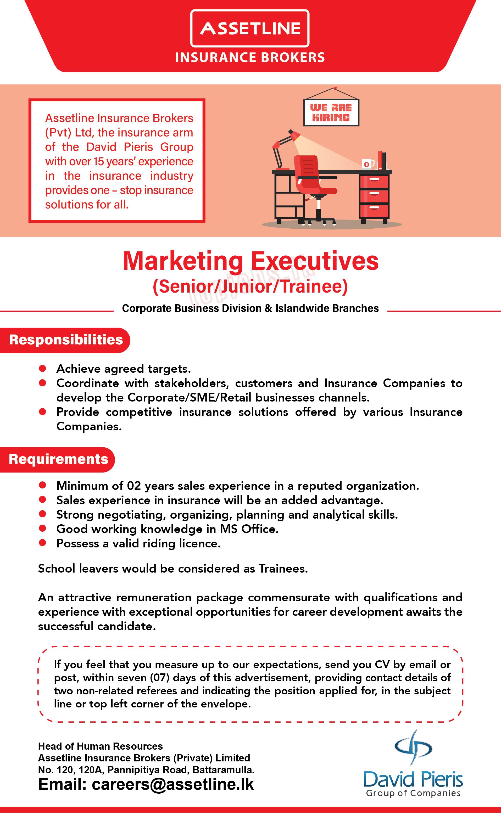 Marketing Executives & Trainee Vacancies in DPMC Assetline Holdings