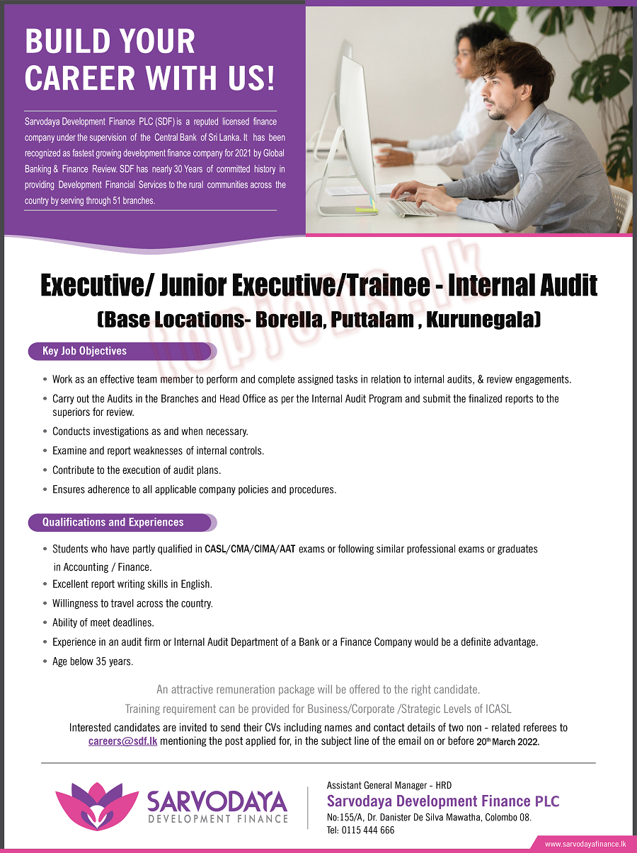 Executive / Junior Executive / Trainee Vacancies in Sarvodaya Development Finance