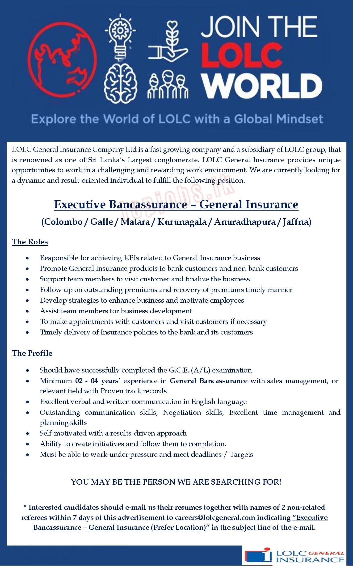 Executive Bancassurance of General Insurance - LOLC Holdings