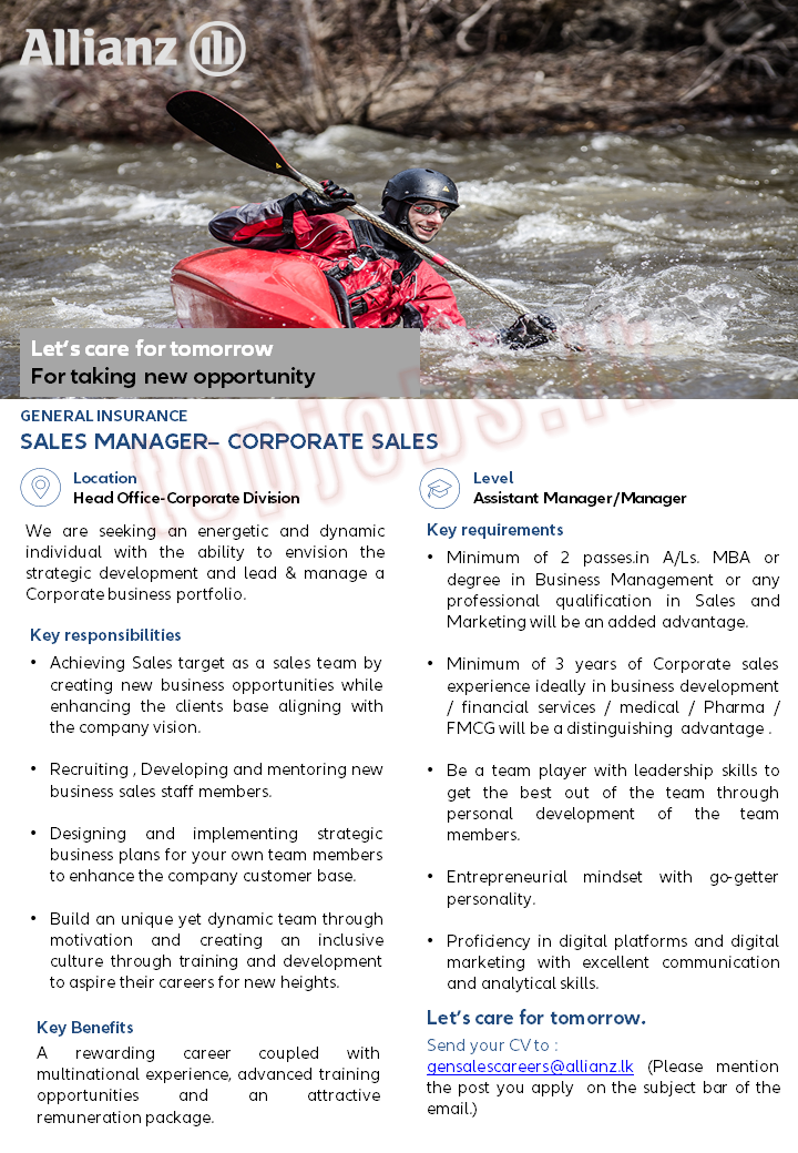 Sales Manager Vacancies of Allianz Insurance