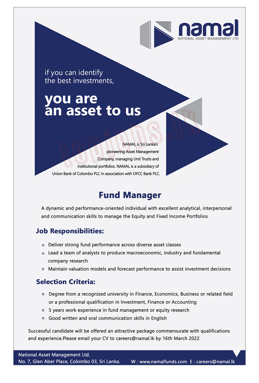 Fund Manager - National Asset Management Limited