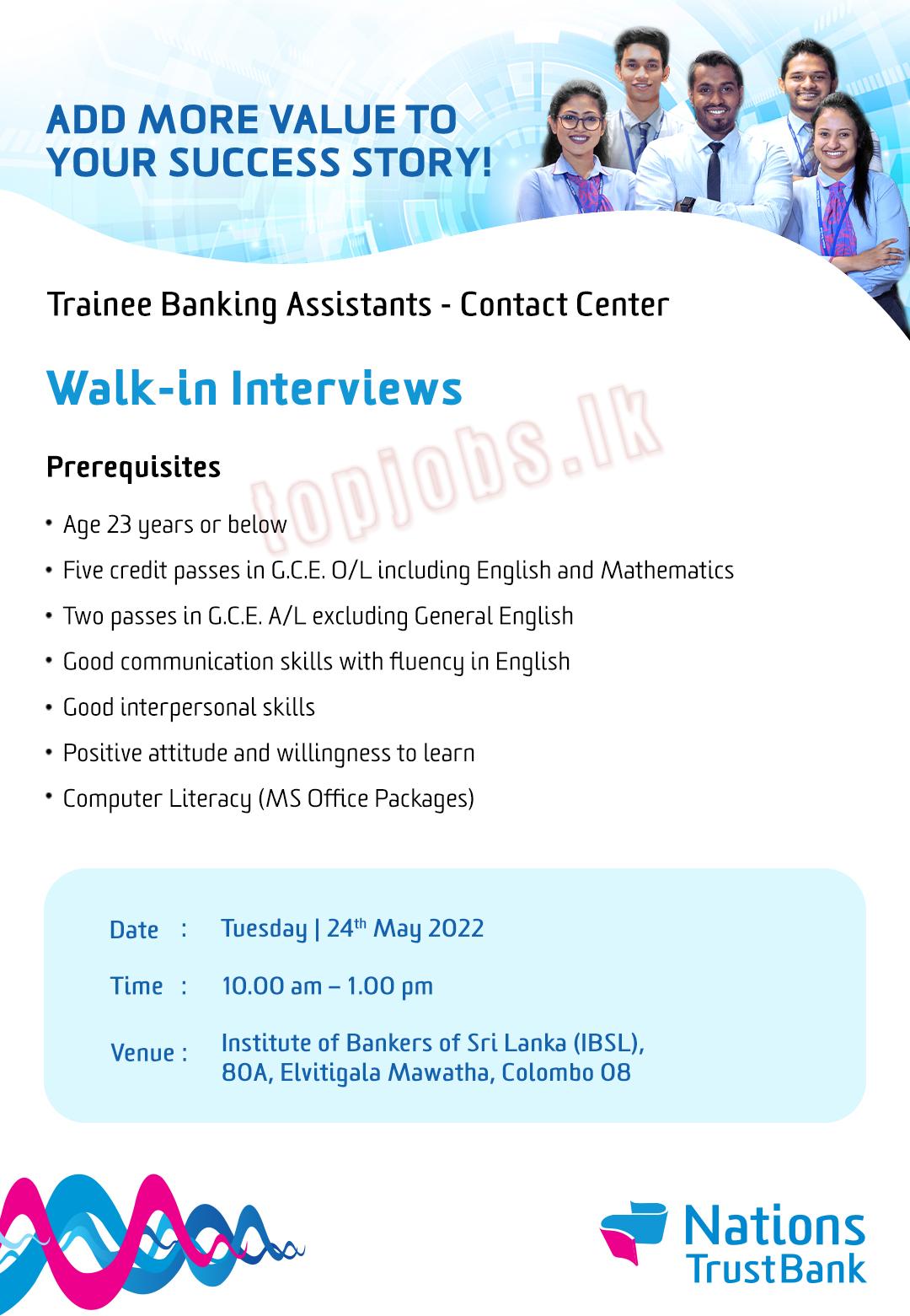 Trainee Banking Assistant Vacancies Interview 2022 - Nations Trust Bank Jobs Vacancies