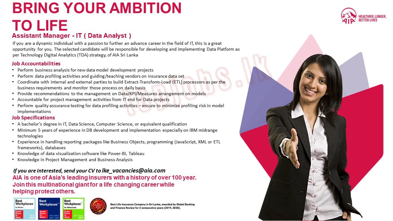 AIA Insurance Assistant Manager - IT (Data Analyst) Vacancy