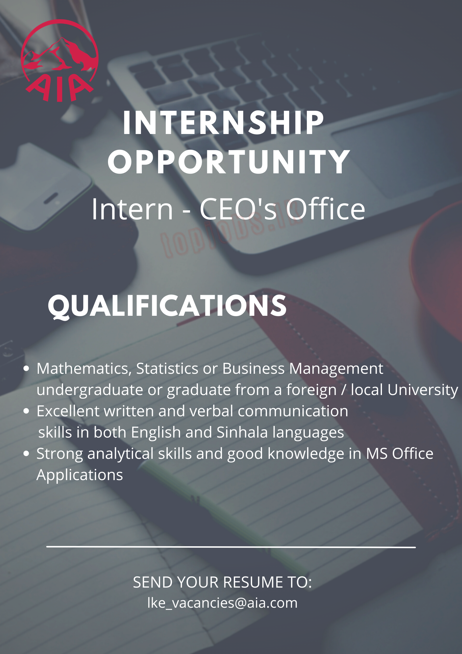AIA Insurance CEO's Office Vacancies for Intern Application