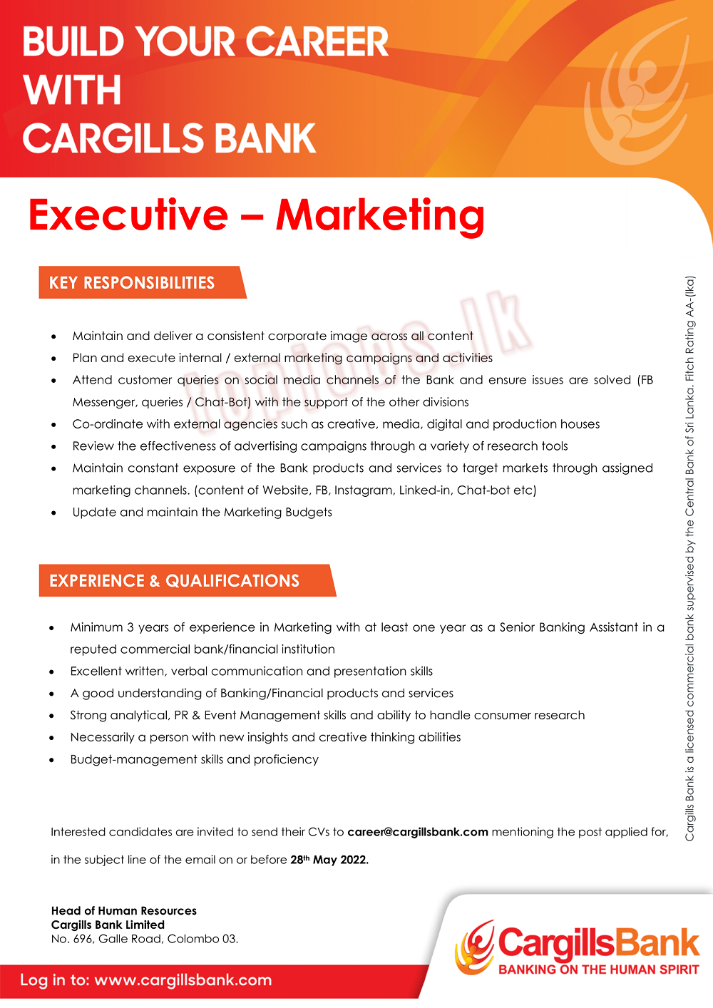 Cargills Bank Vacancies 2022 for Marketing Executive Jobs Vacancies