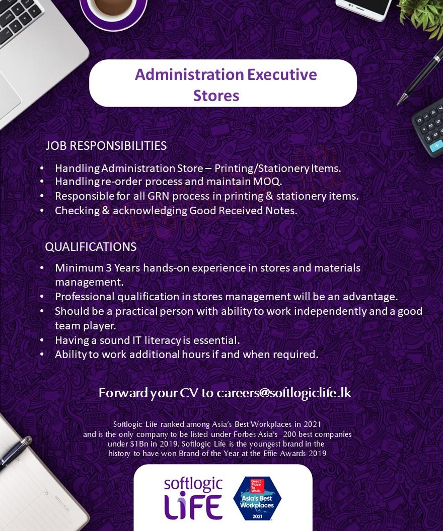 Administration Executive (Stores) Vacancy - Softlogic Life Insurance Jobs Vacancies