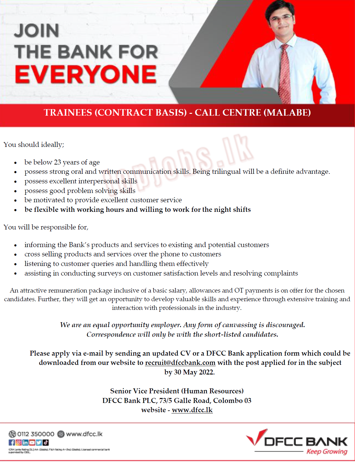 Trainees Vacancies 2022 - DFCC Bank Malabe Call Centre Jobs Vacancies