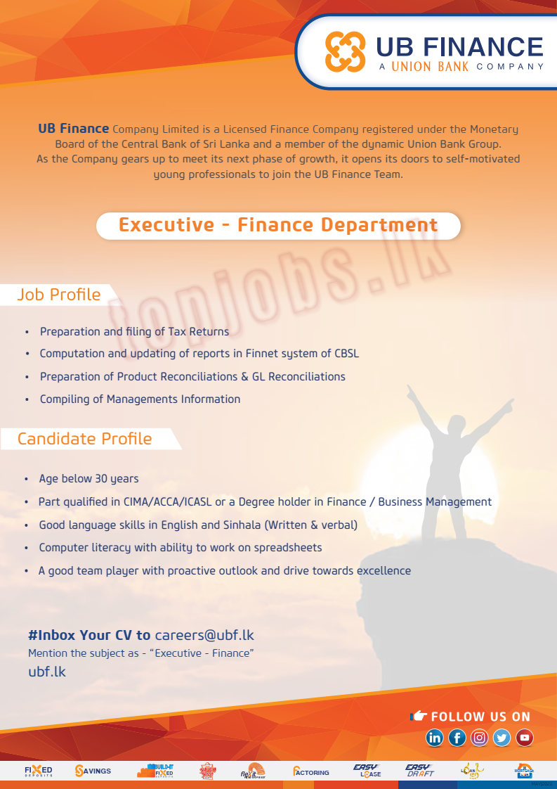 Executive (Finance Department) Vacancy - UB Finance Jobs Vacancies