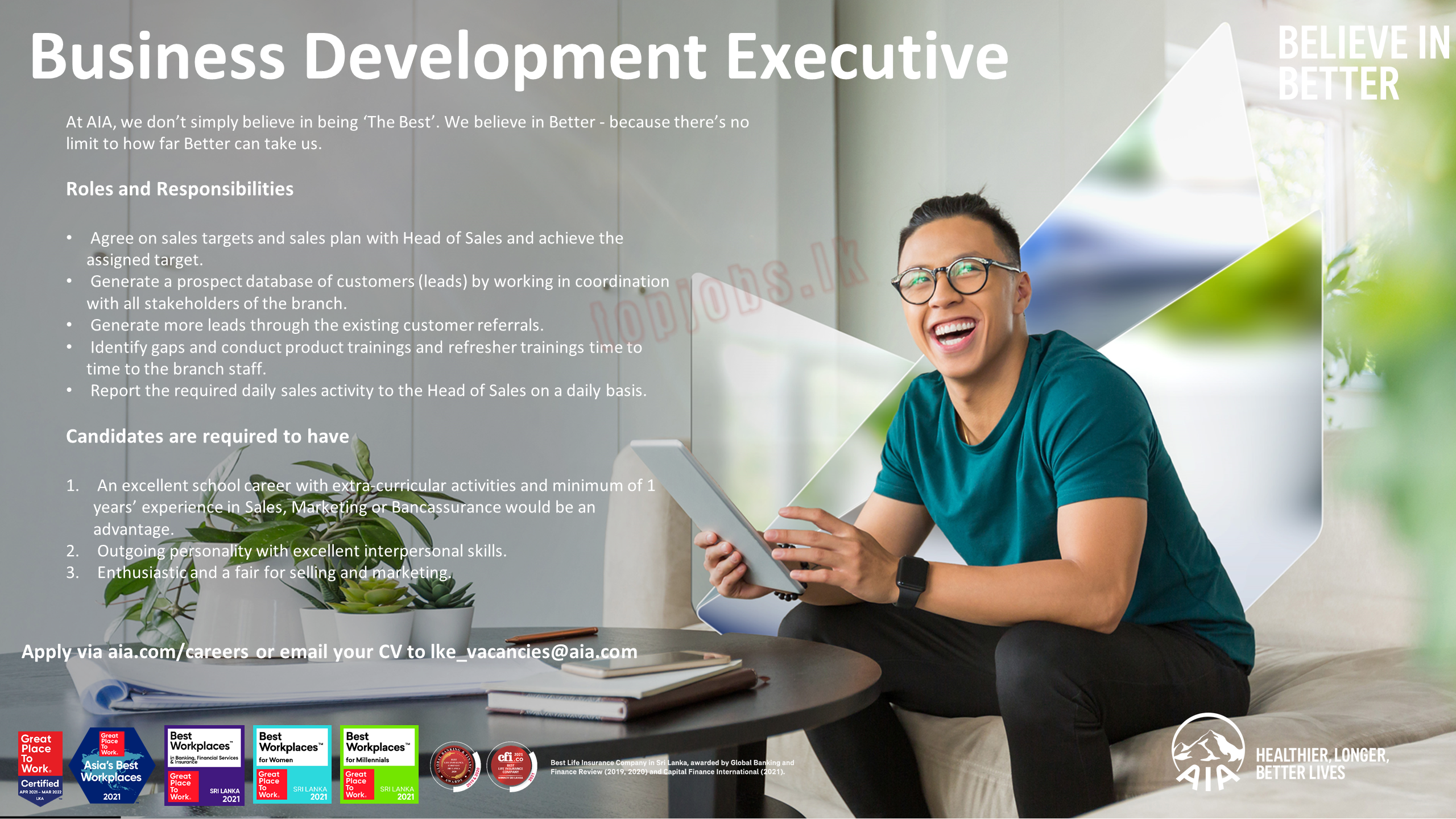 Business Development Executive Vacancies - AIA Insurance Lanka Limited Jobs Vacancies