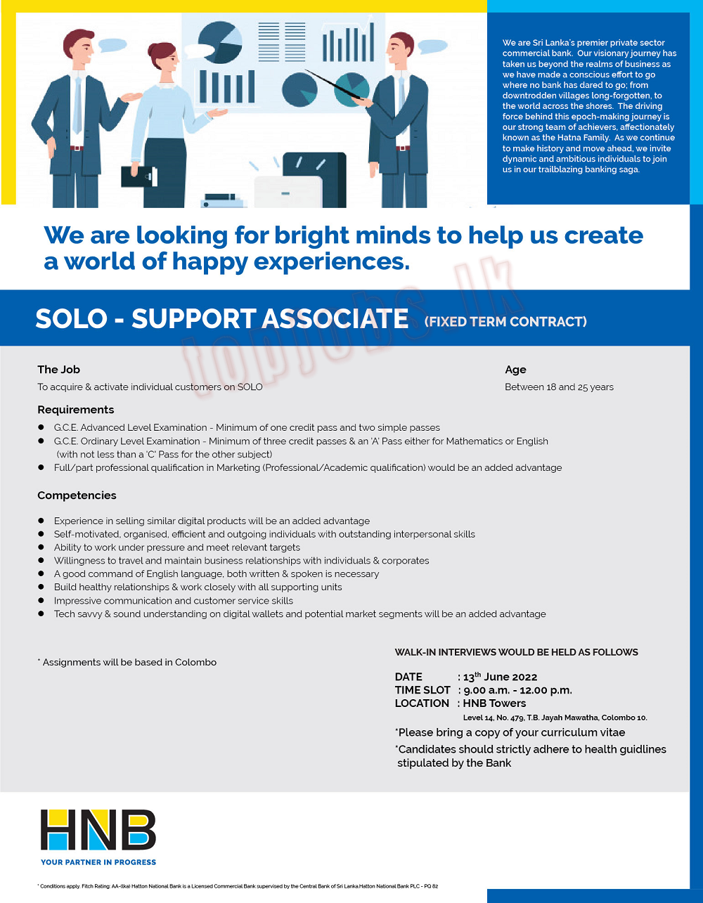 SOLO Support Associate Jobs Vacancies in HNB Bank Jobs Vacancies