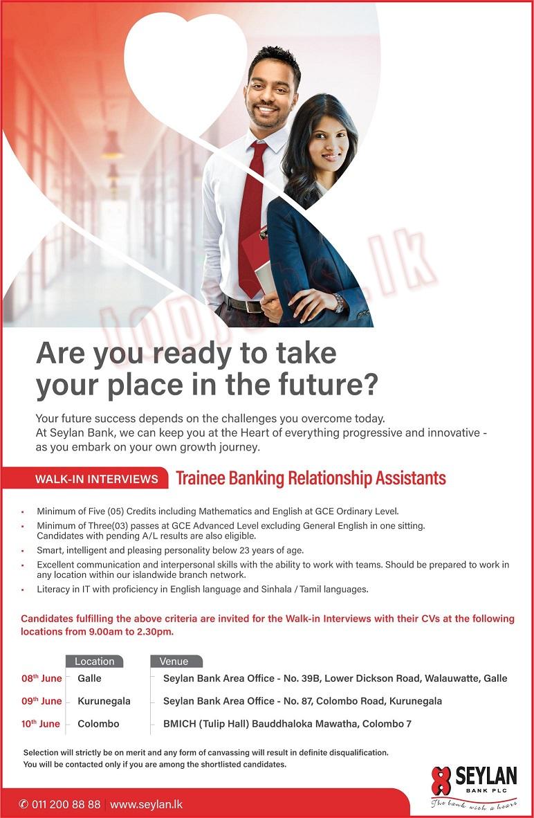 Trainee Banking Relationship Assistants Vacancies - Seylan Bank Jobs Vacancies