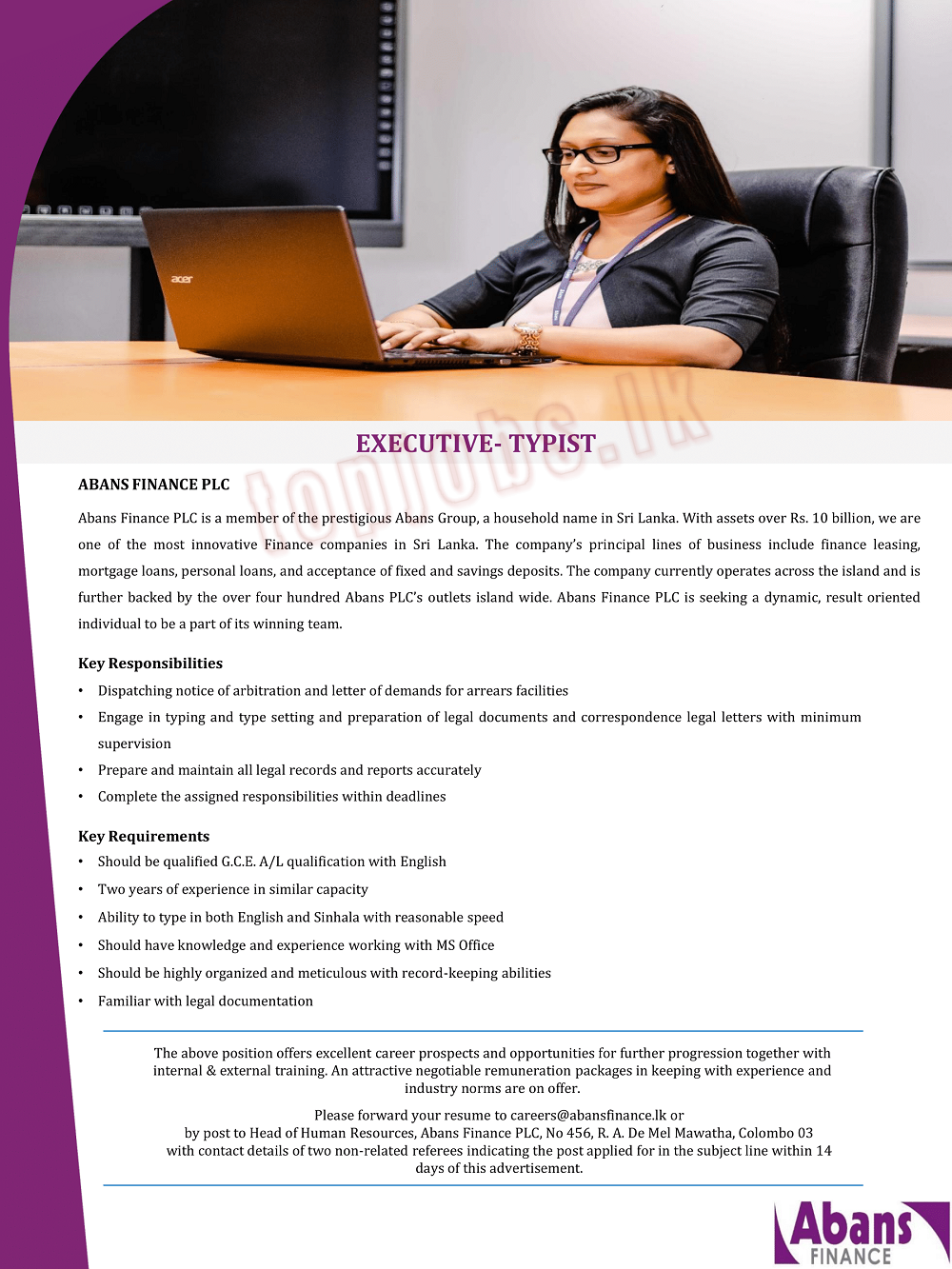 Executive - Typist Jobs Vacancy at Abans Finance Jobs Vacancies