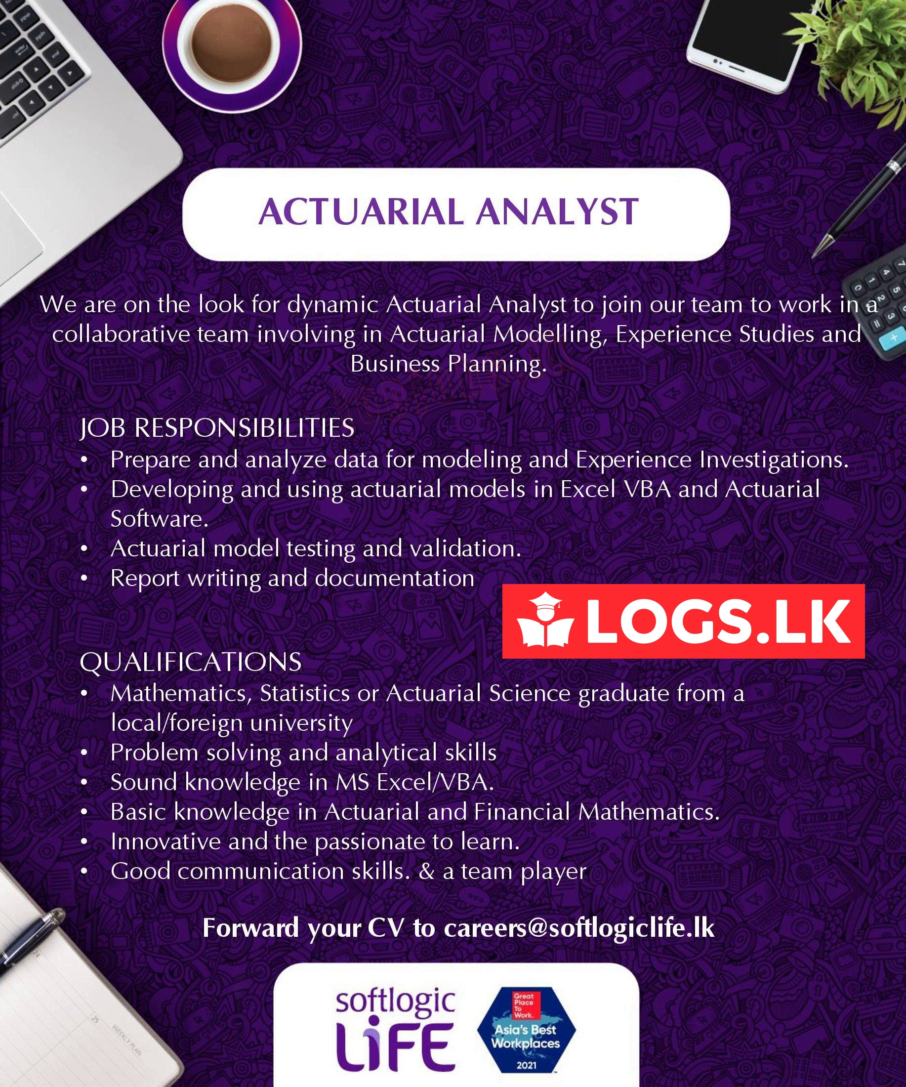 Actuarial Analyst Vacancy - Softlogic Life Insurance Jobs Vacancies