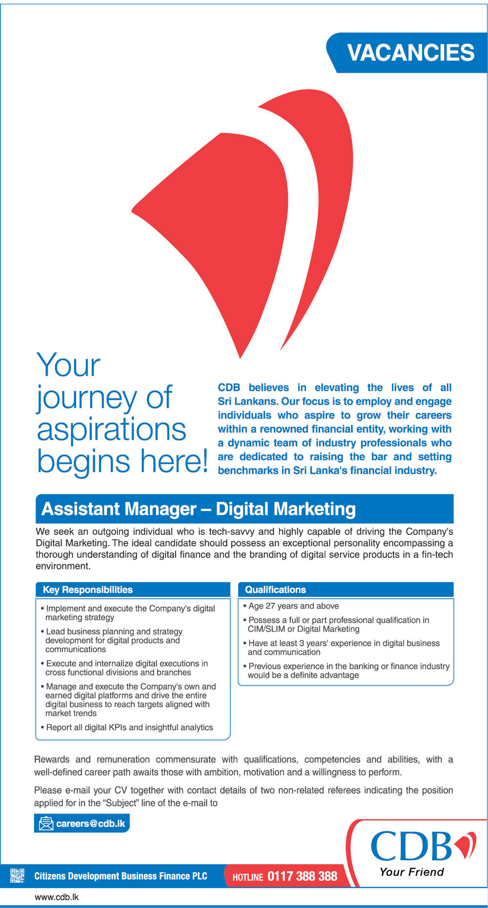 Assistant Manager (Digital Marketing) Vacancy - CDB Finance Jobs Vacancies Details