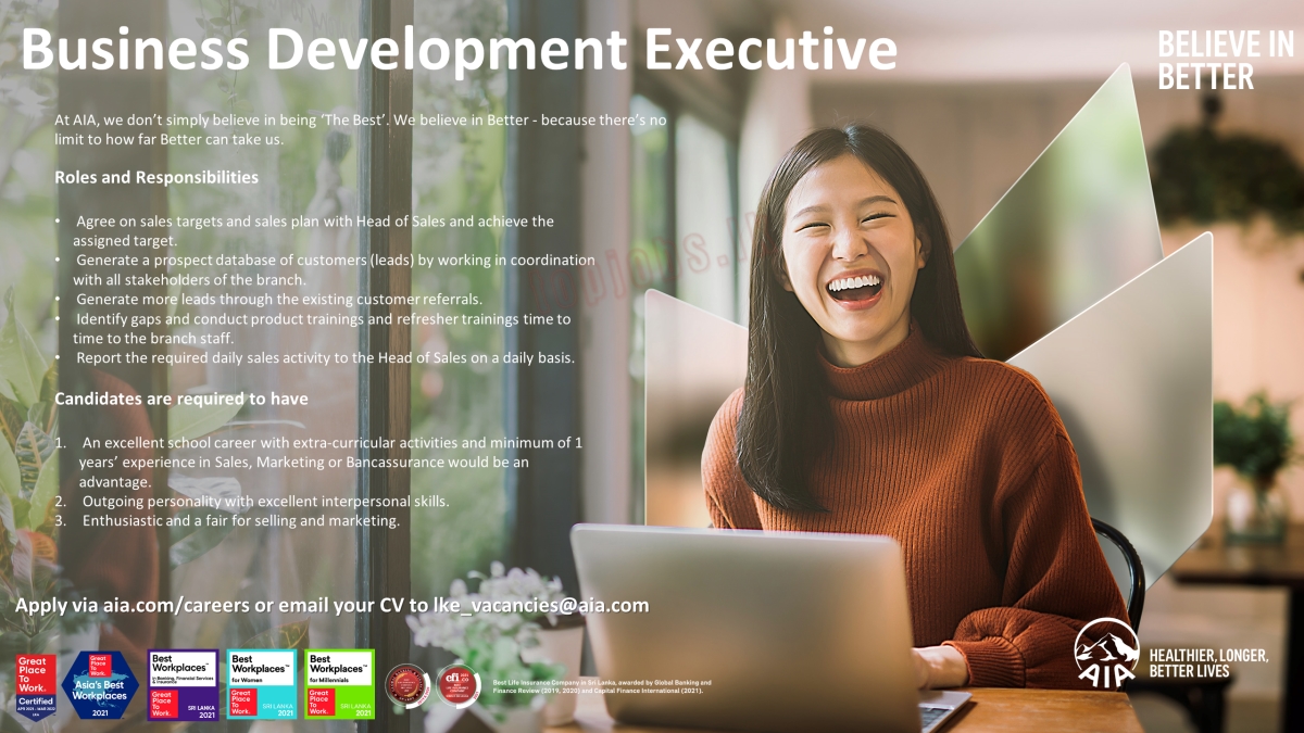 Business Development Executive Job - AIA Insurance Colombo Jobs Vacancies