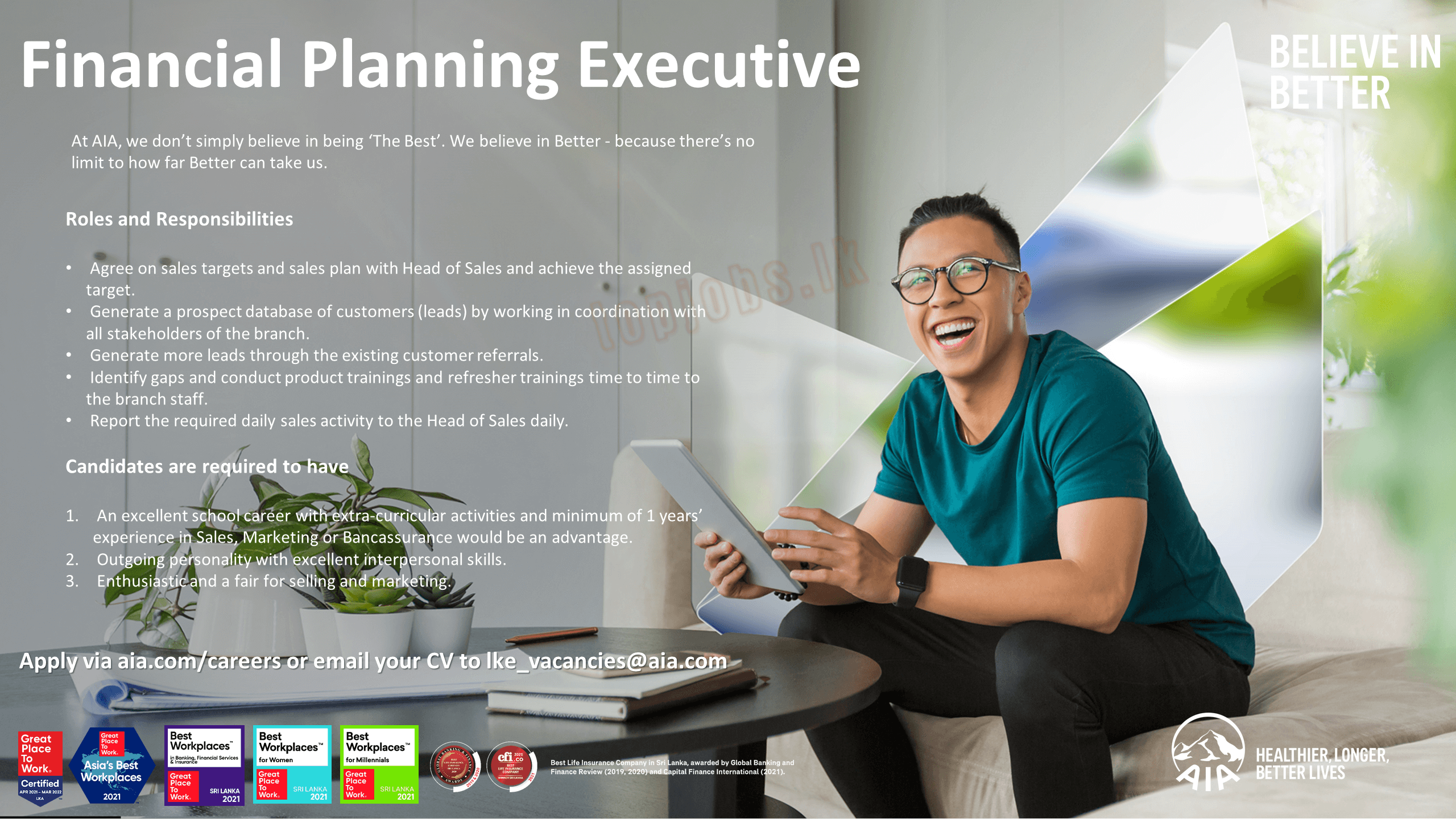 Financial Planning Executive Job Vacancy – AIA Insurance Maha Oya Jobs Vacancies Details