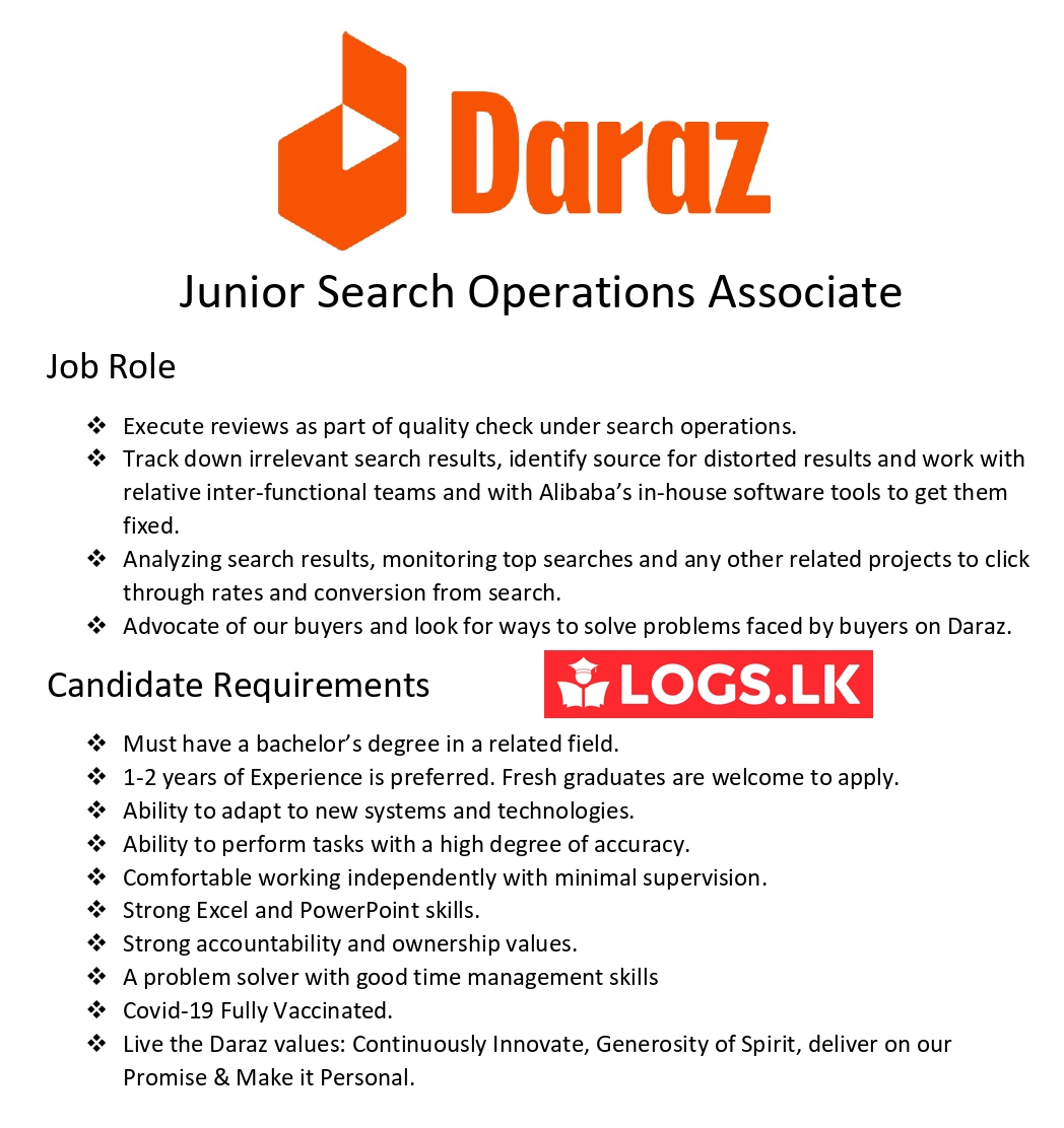 Junior Search Operations Associate Job Vacancy - Daraz Sri Lanka Jobs Vacancies Details