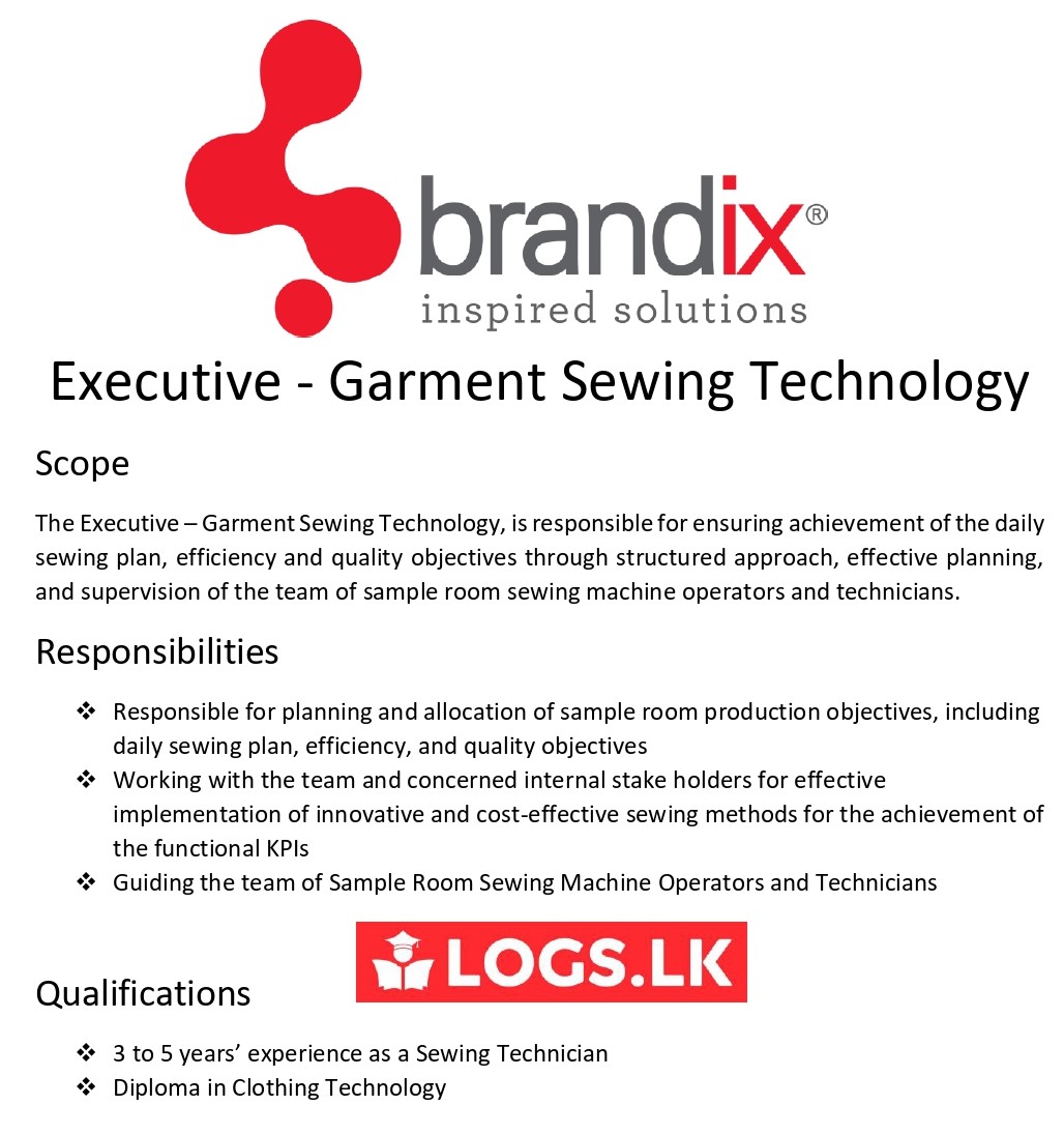 Executive (Garment Sewing Technology) Job Vacancy - Brandix Sri Lanka Jobs Vacancies Details
