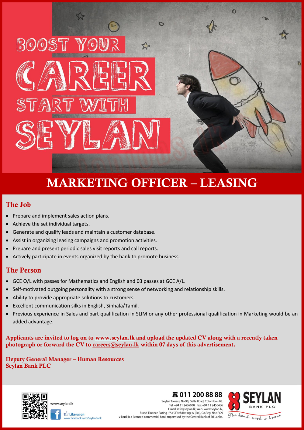 Marketing Officer (Leasing) Jobs Vacancies - Seylan Bank Jobs Vacancies