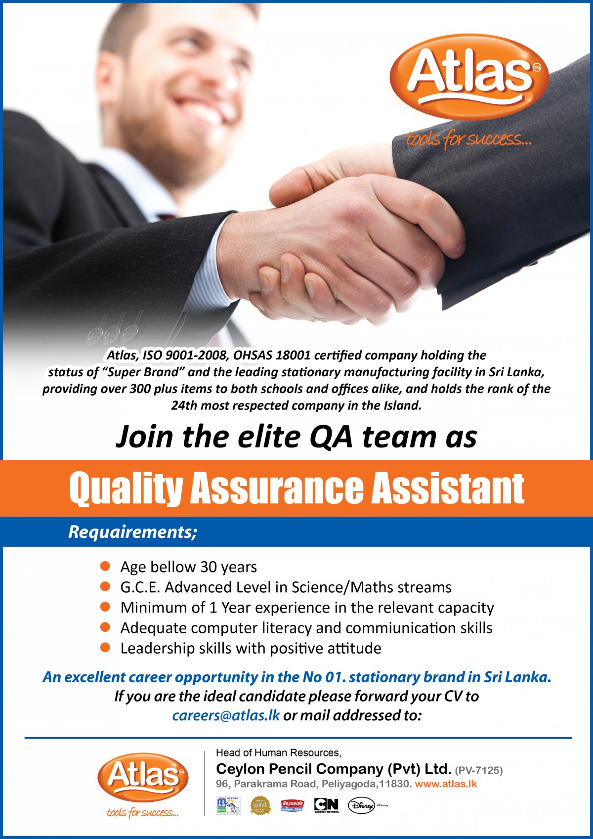 Quality Assurance Assistant Jobs Vacancies - Atlas Pencil Company Jobs Vacancies Details