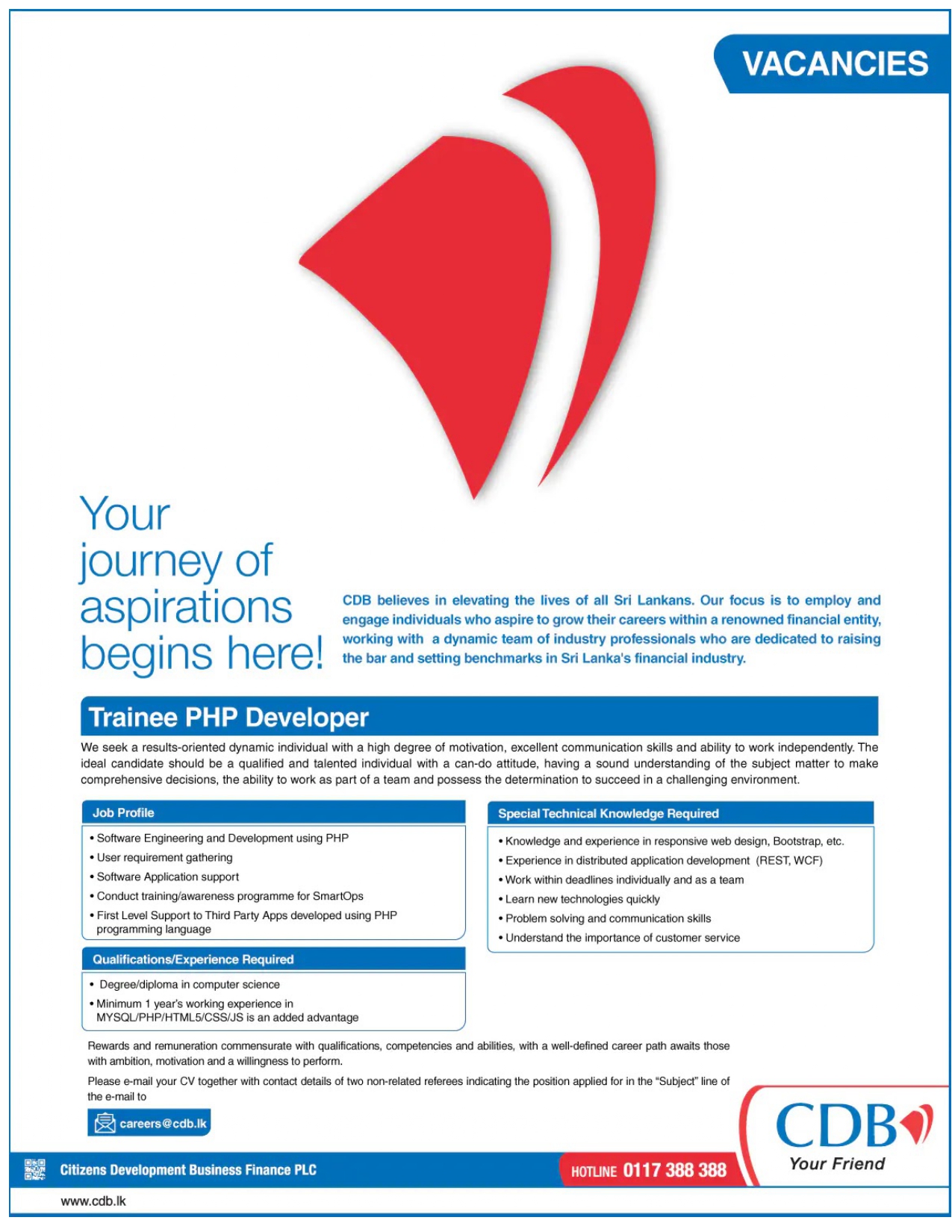 Trainee PHP Developer Vacancies - CDB Finance Jobs Vacancies Details