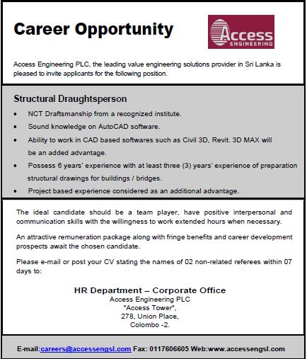 Structural Draughts Person Job Vacancy - Access Engineering PLC Jobs Vacancies Details